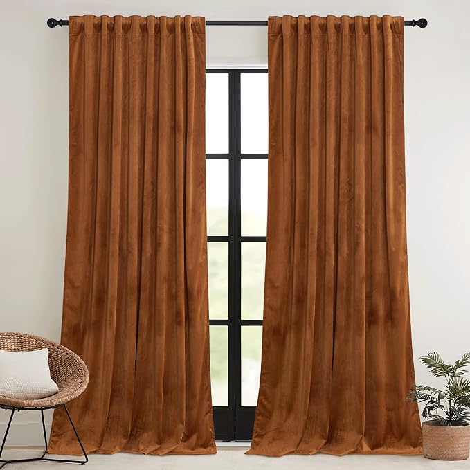 RYB HOME Burnt Orange Fall Velvet Curtains - Image 2