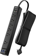15Ft Long Extension Cord, SUPERDANNY Flat Plug Surge Protector Power Strip | 6 by SUPERDANNY