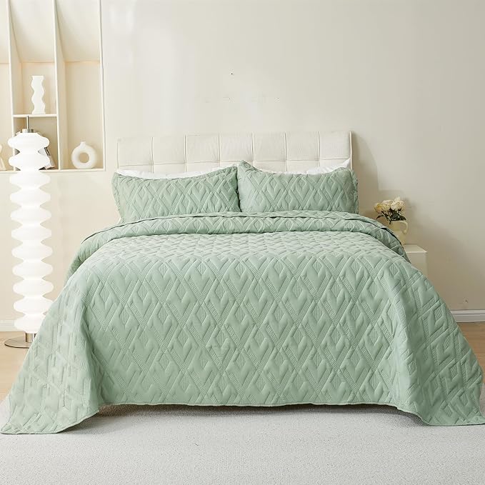 Cmfshape Diamond Embroidery Quilt Set, 3 Pieces King Quilt Bedding Set - Image 2
