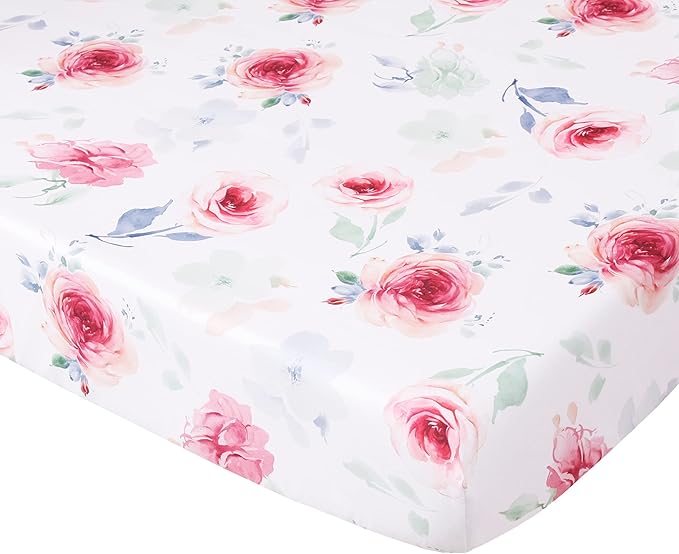 Belsden Pack of 3 Floral Fitted Crib Sheet Set for Baby Girl, Universal Fits Standard Size Crib and Toddler Mattress 28" x 52", Soft Breathable and Machine Washable, Floral Purple & Pink & Pink Rose