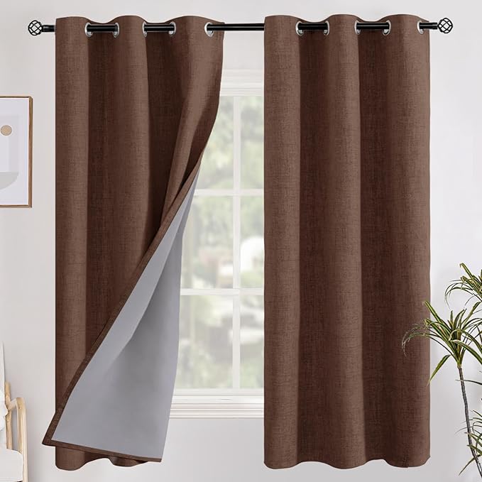 YoungsTex Brown Linen Blackout Curtains 63 Inches Long by YoungsTex