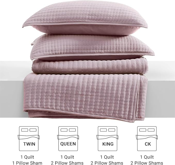 Queen Quilt-Lightweight Bedspreads Dusty Mauve Queen Size Quilt Bedding Set | - Image 8