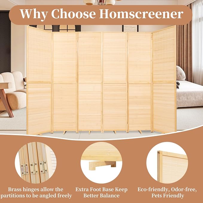 Room Divider Folding Privacy Screens, Hand-Made Natural Bamboo Room Dividers | - Image 3
