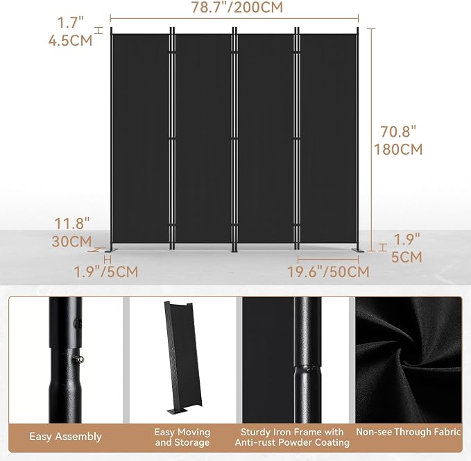 C-Hopetree 4 Panels Room Divider, 6 Ft Tall Indoor Folding Privacy Screen - Image 6