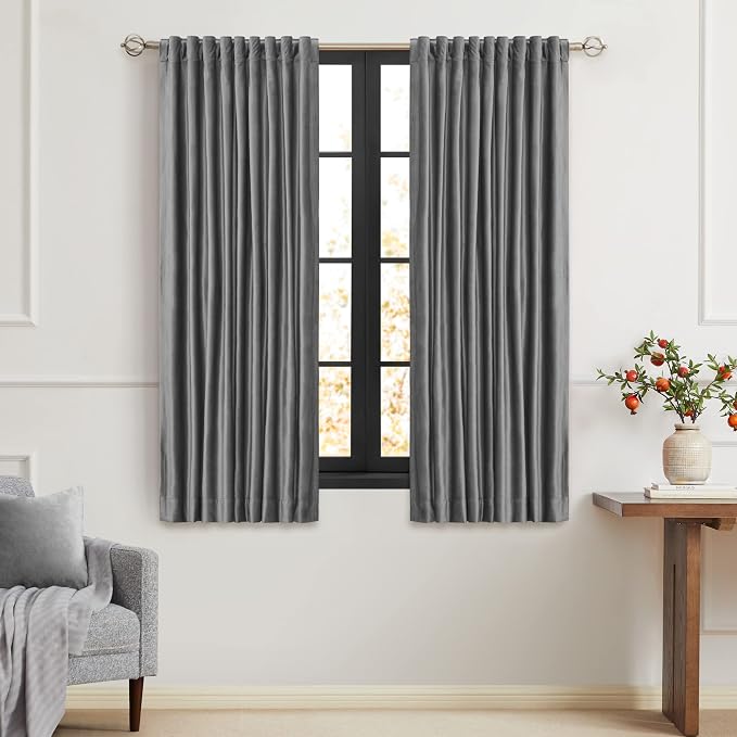 PRIMROSE Dark Grey Velvet Curtains 63 inch Long by PRIMROSE