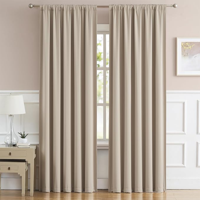 Taupe Room Darkening Curtains Short 2 Panels Set 45 Inch Length Light Coffee by DUALIFE