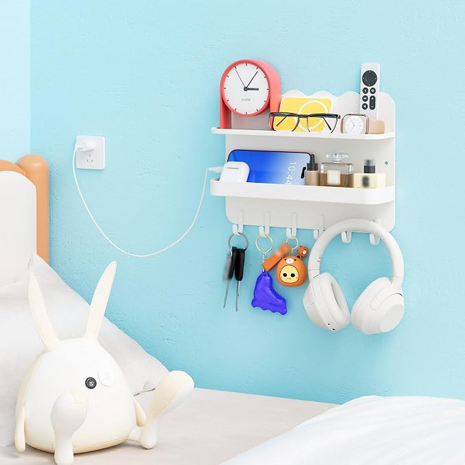 White Floating Bedside Shelf, Adhesive & Drill Mount | Metal floating shelf by Unknown