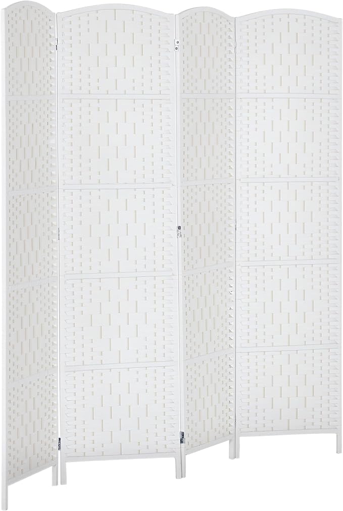 HOMCOM Room Divider 4-Panel, 6FT-Tall Folding Privacy Screen, Hand-Woven Design by HOMCOM