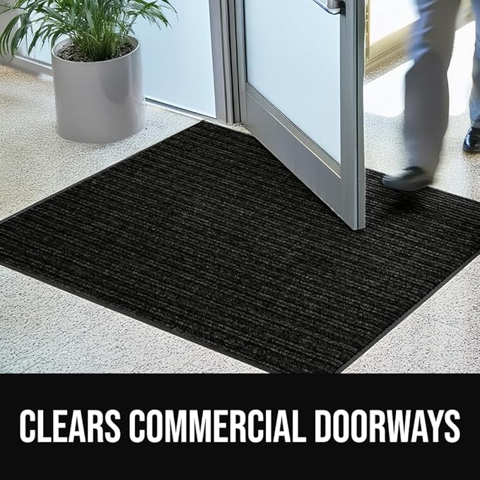 GORILLA GRIP Waterproof Traffic Guard Door Mat, 47x35, Heavy Duty Entryway Mats, Strong Rubber Back Commercial Utility Rugs for Office Hallway, Garage Floor and Home, Low Profile Carpet Runner, Black