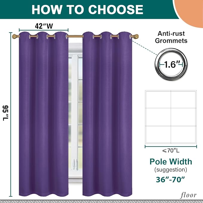 Diraysid 100% Blackout Curtains Purple Linen Curtains - Image 3