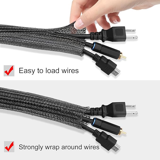 Moxita 25ft - 1/2 inch Cord Protector Cable Sleeve Split Wire Loom Tubing for Power Cord Audio USB Cable, Cord Sleeve Cable Management for TV Computer, Cord Protectors from Pets Chewing, Black
