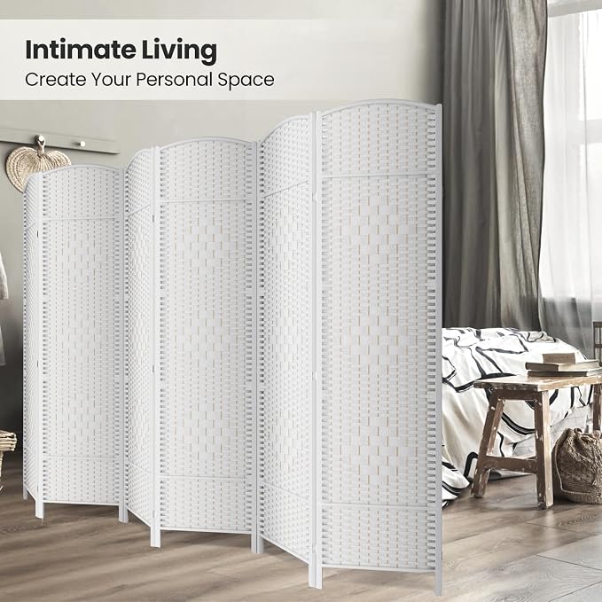 6 Panel Folding Room Divider, Woven Privacy Screen, handcrafted diamond pattern - Image 4
