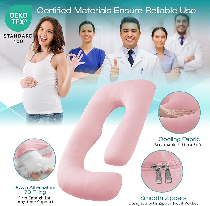 Cooling Pregnancy Pillows for Sleeping, Light Pink | Sasttie Maternity Pillow - Image 3