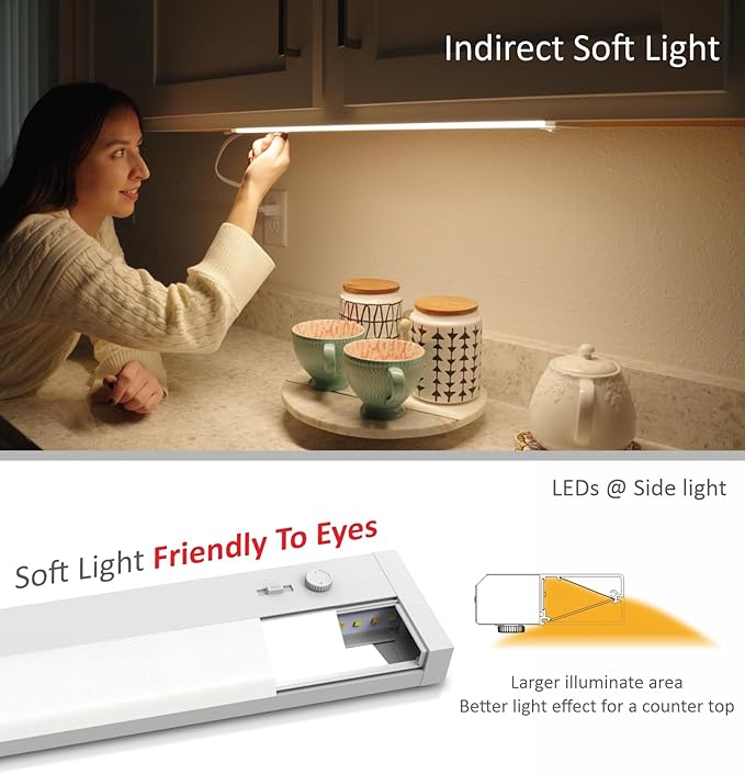 Leetdud Under Cabinet Lighting Plug in or Hardwired Built-in Dimmer, 24 Inch 12W, 5CCT 2700/3000/3500/4000/5000K, Linkable Counter Lights for Kitchen, ETL Dimmable LED Light Fixture, White