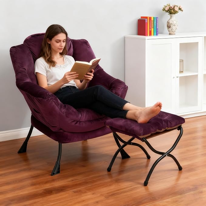 HollyHOME Lazy Chair with Foldable Ottoman, Accent Comfy Lounge Armchair and - Image 2
