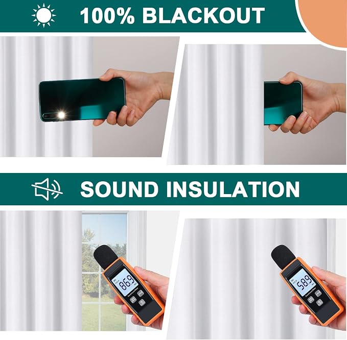 Diraysid 100% Blackout Curtains White Linen Curtains - Image 6