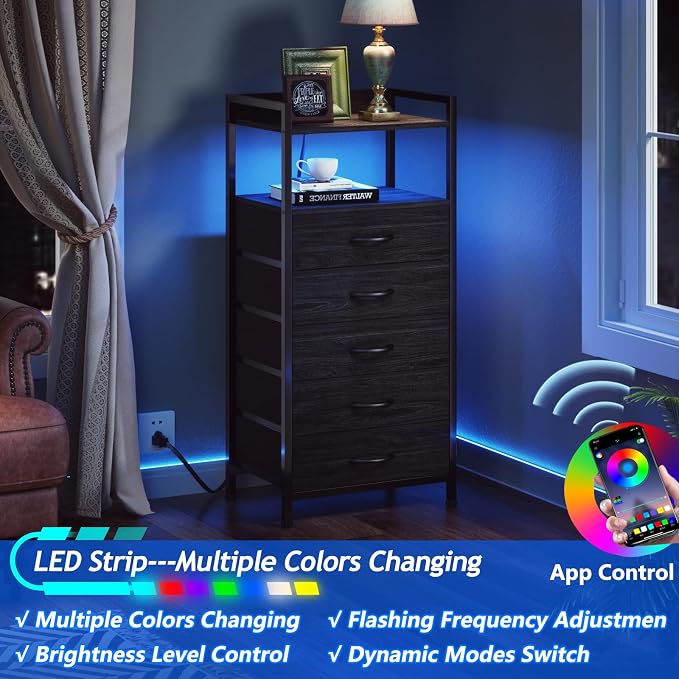 Nightstand with Charging Station, 5 Drawers Dresser - Image 4