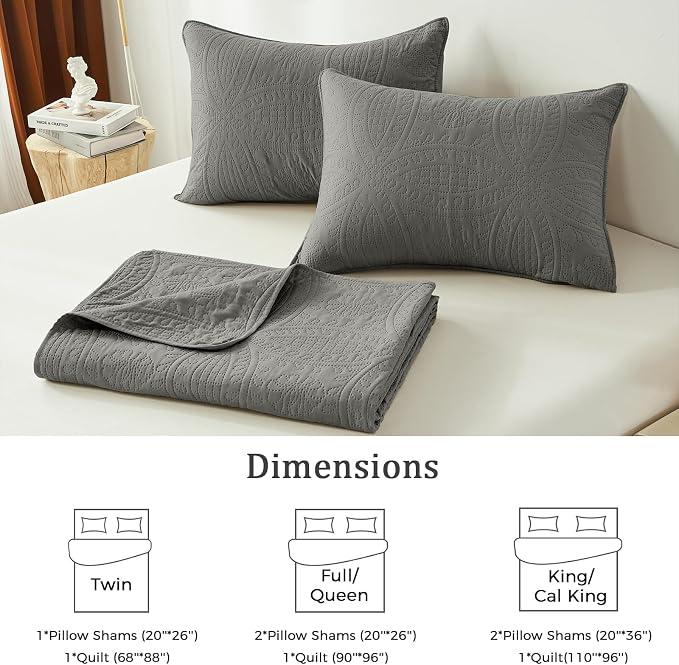 akkialla Dark Grey Twin Quilt Set, Ultrasonic Lightweight Bedspread Coverlet - Image 6