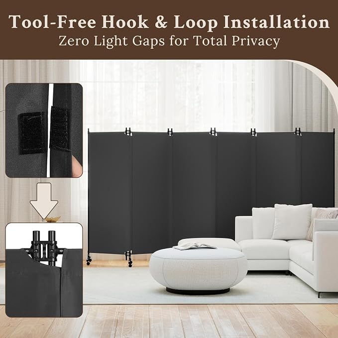 Kokorona 6 Panel Room Divider, 6FT Tall Folding Privacy Screen - Image 3