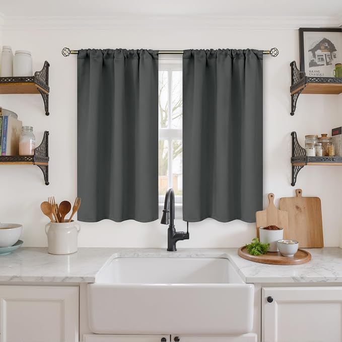 BGment Dark Grey Short Blackout Curtains 45 Inches Length by BGment