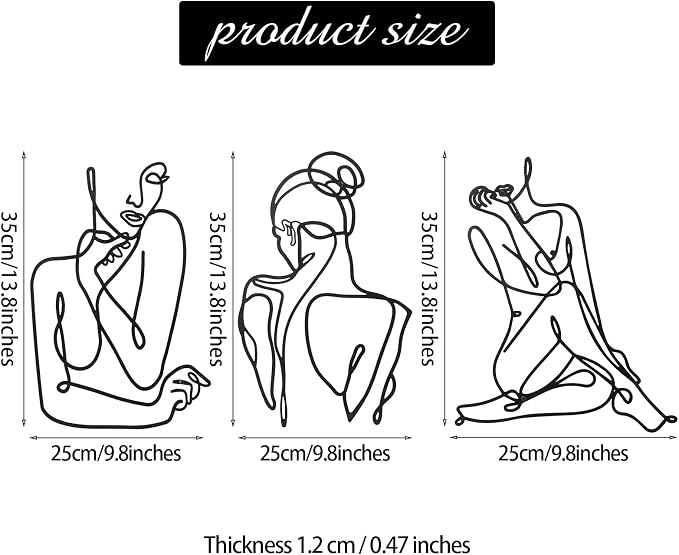 Photect 3 Pcs Metal Wall Art Decor Minimalist Abstract Woman Wall Art Metal - Image 3