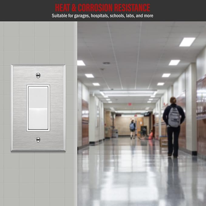 ENERLITES Decorator Switch or Outlet Metal Wall Plate, 430 Stainless Steel, Corrosion Resistant, Mid-Size 1-Gang 4.88" x 3.11", UL Listed, 7731M, Silver