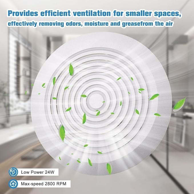 HTONG Innovation V2262-50 7 Inch Bathroom Exhaust Fan, 50 CFM Ceiling Exhaust Fan for 8" Rough-in Opening, 1.0 Sones Quiet Effective Ventilation for Bathroom, Kitchen, Laundry Room, Mobile Home