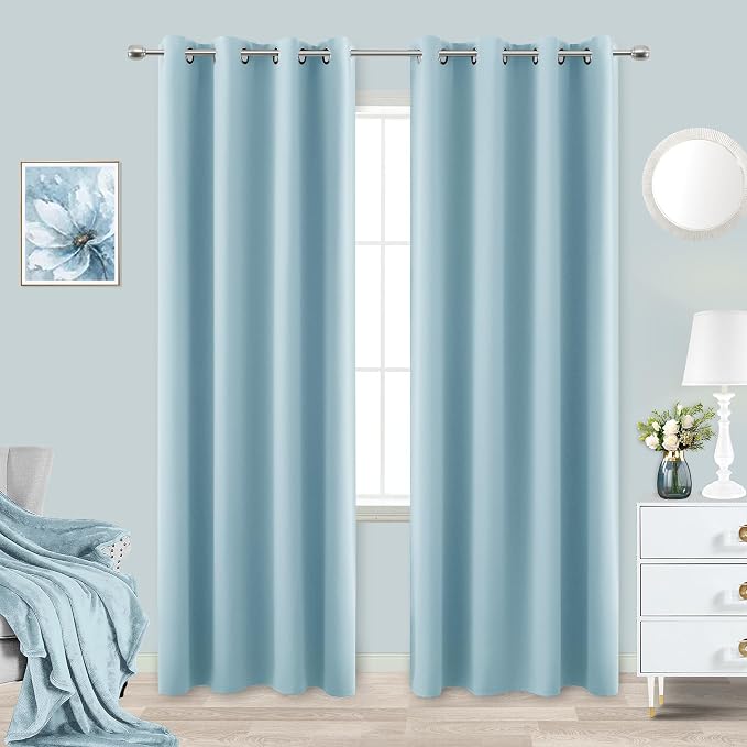 KOUFALL Light Blue Blackout Curtains 90 Inches Long by KOUFALL