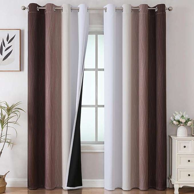 Brown and Greyish White Blackout Curtains 52Wx96L 2 Panels | Ombre Curtains by ESTELARTEXTILER