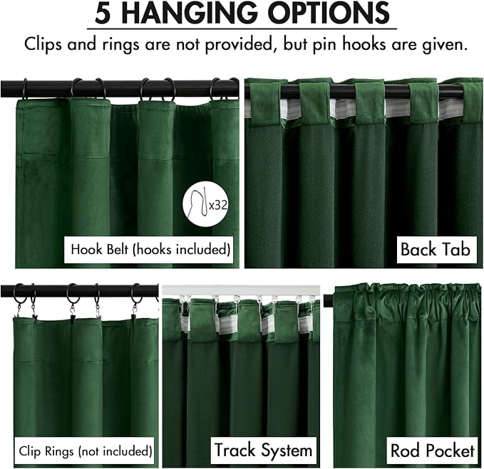 MIULEE Velvet Curtains 50W x 96L 2 Panels Hunter Green Blackout Curtains | - Image 2