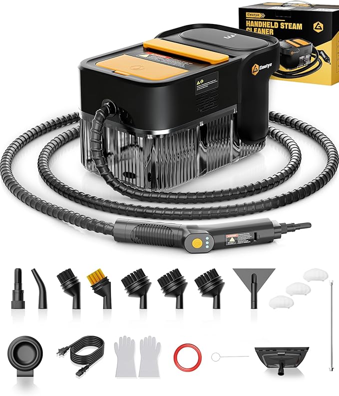 Gautye Steam Cleaner, 3 Level Adjustable Handle, 10s Heat Up, 2.11 Quarts Tank, Handheld Steam Cleaner with 18 pcs Accessories, Steam Cleaner for Home for Floor, Dirt, Grease, Grout, Tile, Car