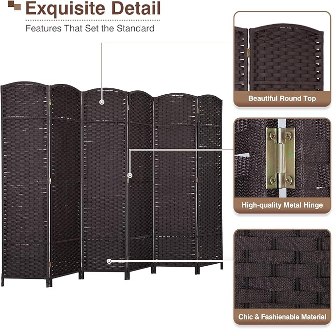 Room Divider 6 Panel 5.6 FT Tall Privacy Screen Waterproof Wood Frame Partition - Image 3