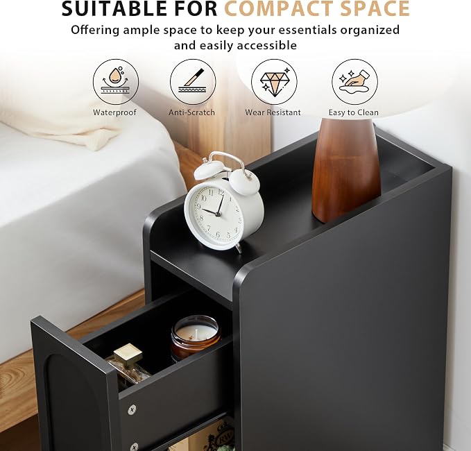 Narrow Nightstand, Slim Bedside Table - Image 3