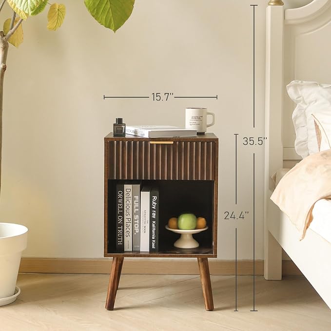 Fultyle Mid Century Modern Nightstand, Wood Bedside Table - Image 2