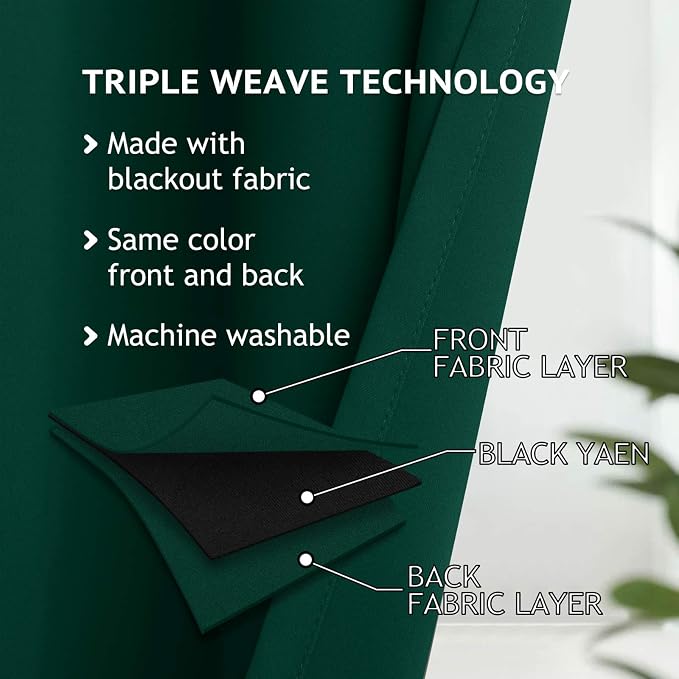 COSVIYA Grommet Room Darkening Dark Green Curtains 84 inch Long - Image 4