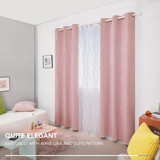 Deconovo Room Darkening Curtains Wave Line - Image 3