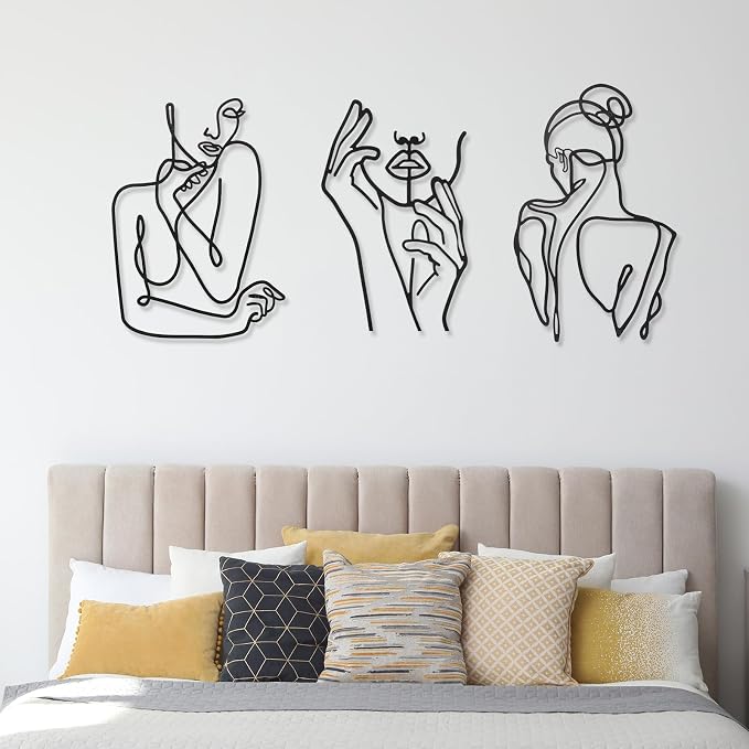 Photect 3 Pcs Metal Wall Art Decor Minimalist Abstract Woman Wall Art Metal - Image 7