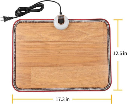 AC 110V Heated Floor Mat for Foot, Wood Stripe Carbon Crystal Heating Pad, Electric Heated Foot Warmers for Office, Home Brown