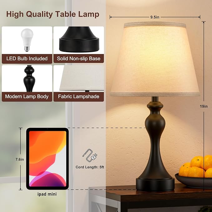 Touch Lamps for Nightstand, 3 Way Dimmable Bedside Lamps - Image 7