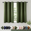 Short Olive Green Blackout Kitchen Curtain W40 x L45 Inch 2 Panels | Thermal by Woaboy