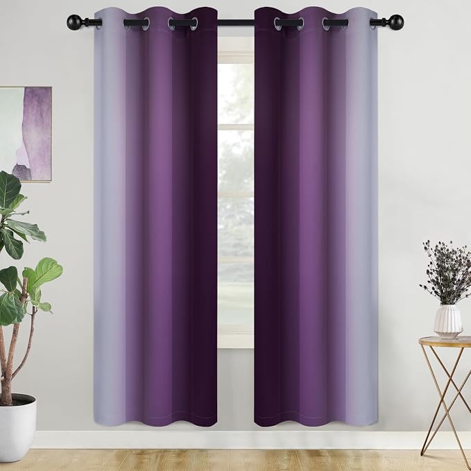 COSVIYA Grommet Room Darkening Ombre Purple Curtains W42xL72 inch | Purple and - Image 2