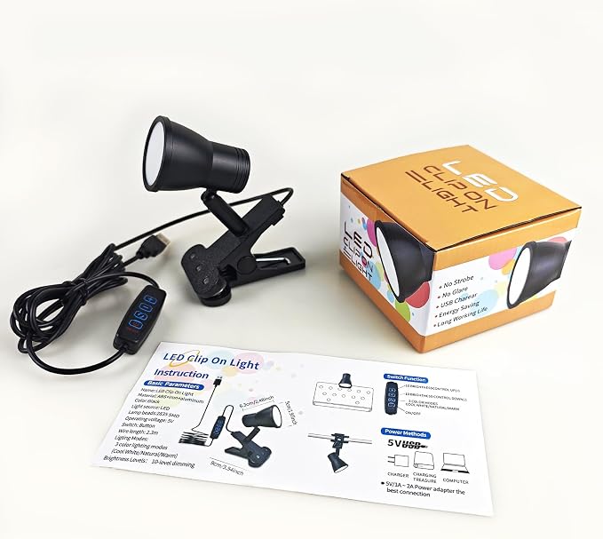 LUJOLUMIN Clip Lamp, Mini Portable 360° Rotation Clamp on Lamp - Image 9