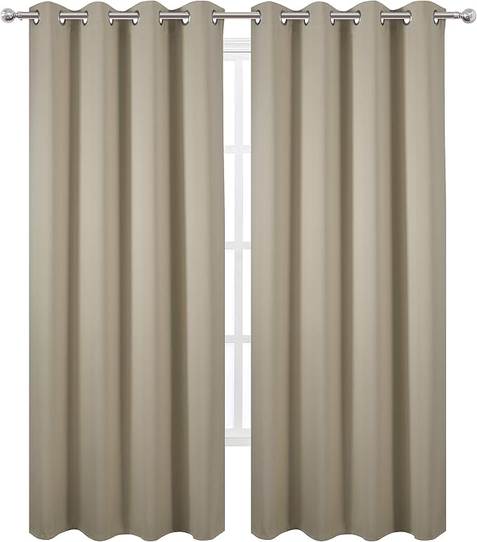 Beige Thermal Blackout Curtains/52 x 95 Inch/Set of 2 Panels Room Darkening - Image 2