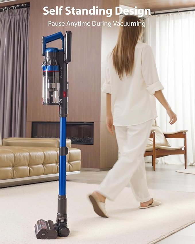XenonLab Cordless Vacuum Cleaner, 75Mins/55KPa/650W Self-Standing Stick Vacuum Cleaners for Home, Rechargeable, Lightweight, Cone Filtration&Anti-Tangle, for Hard Floor, Carpet, Hardwoods, Pet Hair
