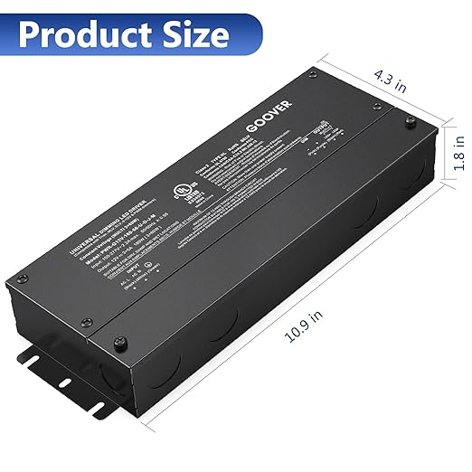 GOOVER 180W Dimmable LED Driver,12V 5-in-1 Dimmable Power Supply,3-Channels AC to DC Transformer for LED Light, Compatible with Most Dimmer, Waterproof IP67 and UL Listed, Class 2