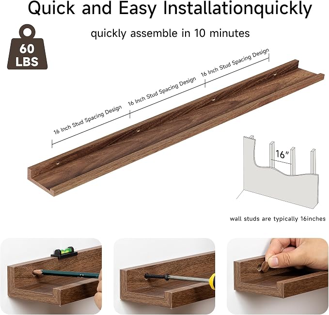 Fun Memories Picture Ledge Shelf, 60 Inch Floating Shelves Set of 2, Large - Image 4