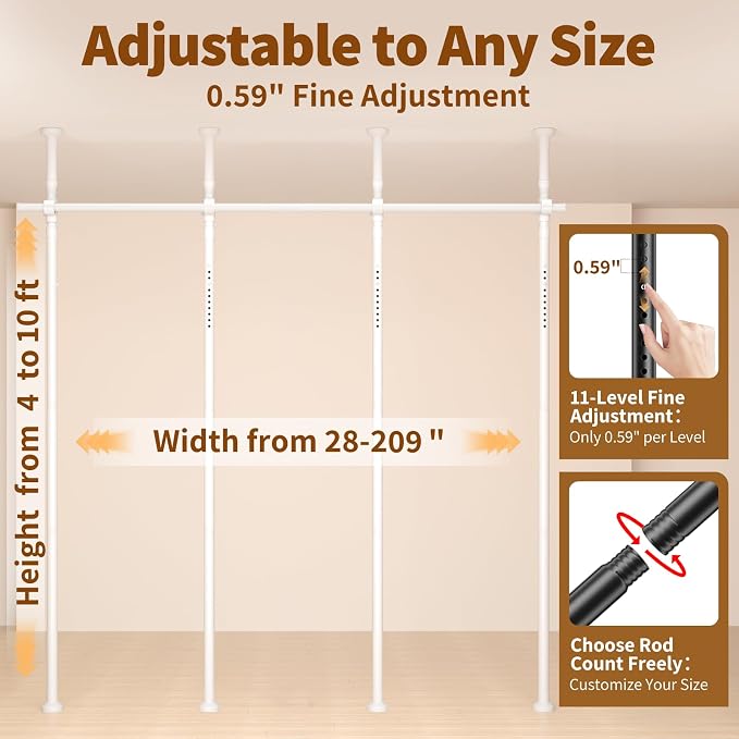 Room Divider for Room Separation, 4-10ft 28-209inch Adjustable Temporary - Image 2
