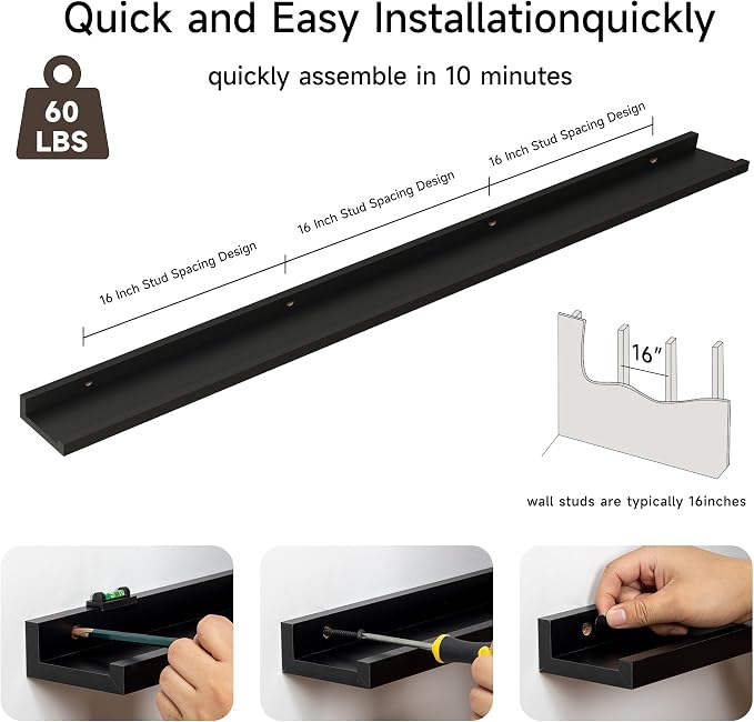 Floating Picture Ledge Shelves for Wall Set of 2, 72 Inches Picture Ledge Shelf - Image 5