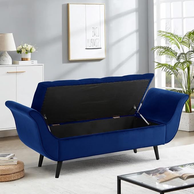 65" Velvet End of Bed Bench, Upholstered Seat - Image 6