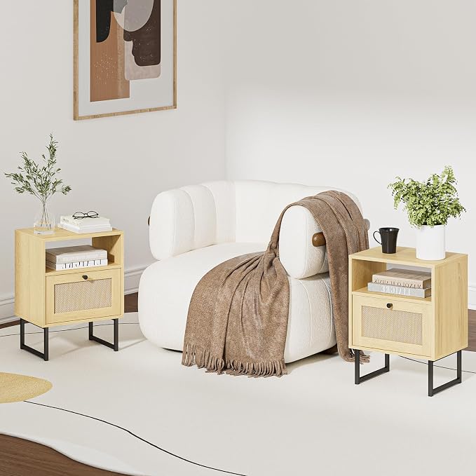 Masupu Rattan Nightstand, Modern Boho Farmhouse Wood Bedside Table - Image 7